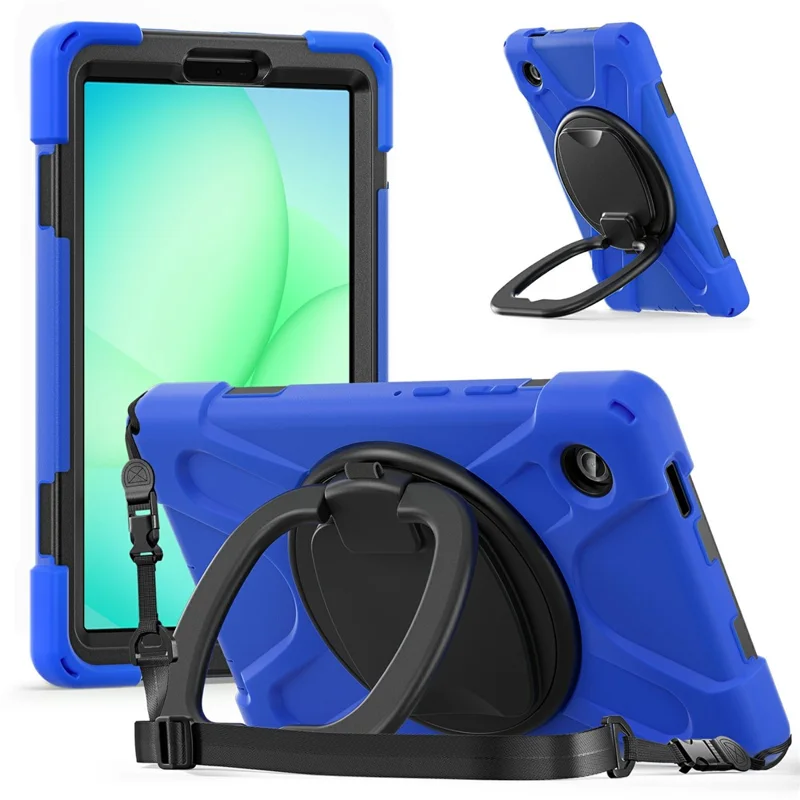 Kickstand Case with Shoulder Strap for Samsung Galaxy Tab A11 / SM-X133 / X135 TPU + PC + Silicone Tablet Cover - Blue