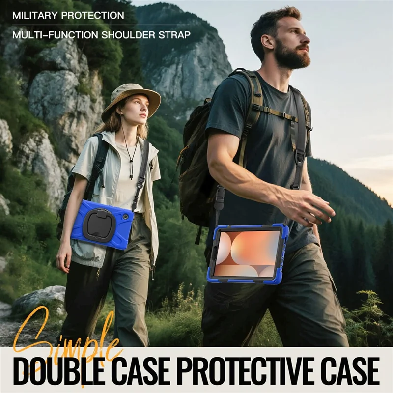 Kickstand Case with Shoulder Strap for Samsung Galaxy Tab A11 / SM-X133 / X135 TPU + PC + Silicone Tablet Cover - Blue