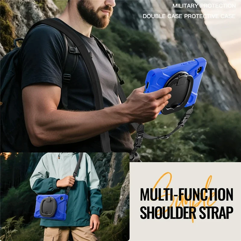 Kickstand Case with Shoulder Strap for Samsung Galaxy Tab A11 / SM-X133 / X135 TPU + PC + Silicone Tablet Cover - Blue