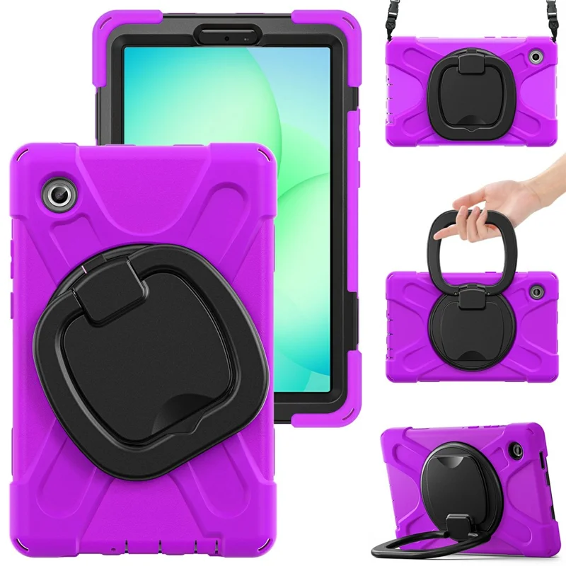Kickstand Case with Shoulder Strap for Samsung Galaxy Tab A11 / SM-X133 / X135 TPU + PC + Silicone Tablet Cover - Purple