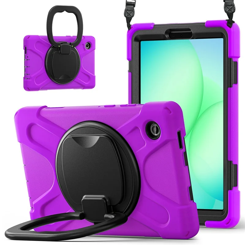 Kickstand Case with Shoulder Strap for Samsung Galaxy Tab A11 / SM-X133 / X135 TPU + PC + Silicone Tablet Cover - Purple