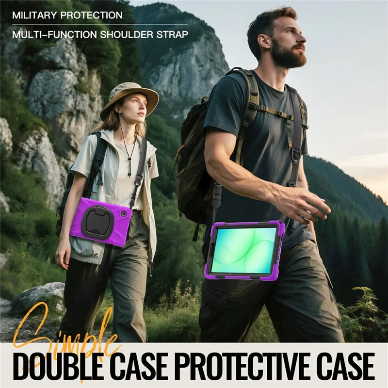 Kickstand Case with Shoulder Strap for Samsung Galaxy Tab A11 / SM-X133 / X135 TPU + PC + Silicone Tablet Cover - Purple