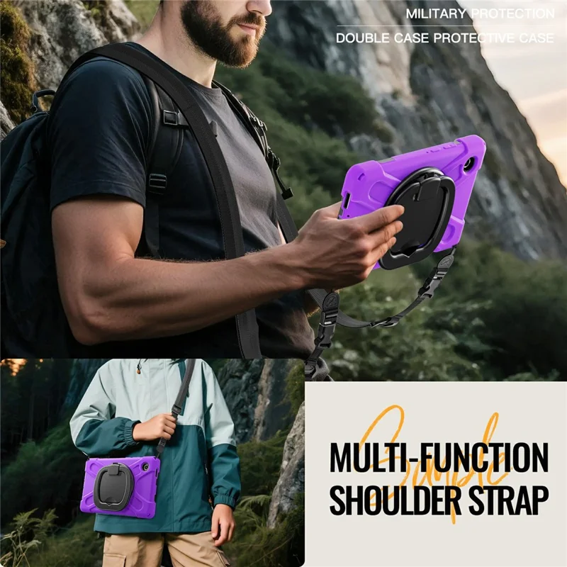 Kickstand Case with Shoulder Strap for Samsung Galaxy Tab A11 / SM-X133 / X135 TPU + PC + Silicone Tablet Cover - Purple