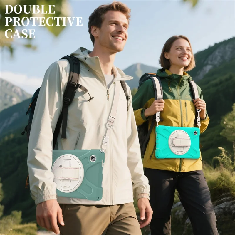 For Samsung Galaxy Tab A11 Kickstand Case TPU PC Silicone Tablet Cover with Shoulder Strap - Mint Green