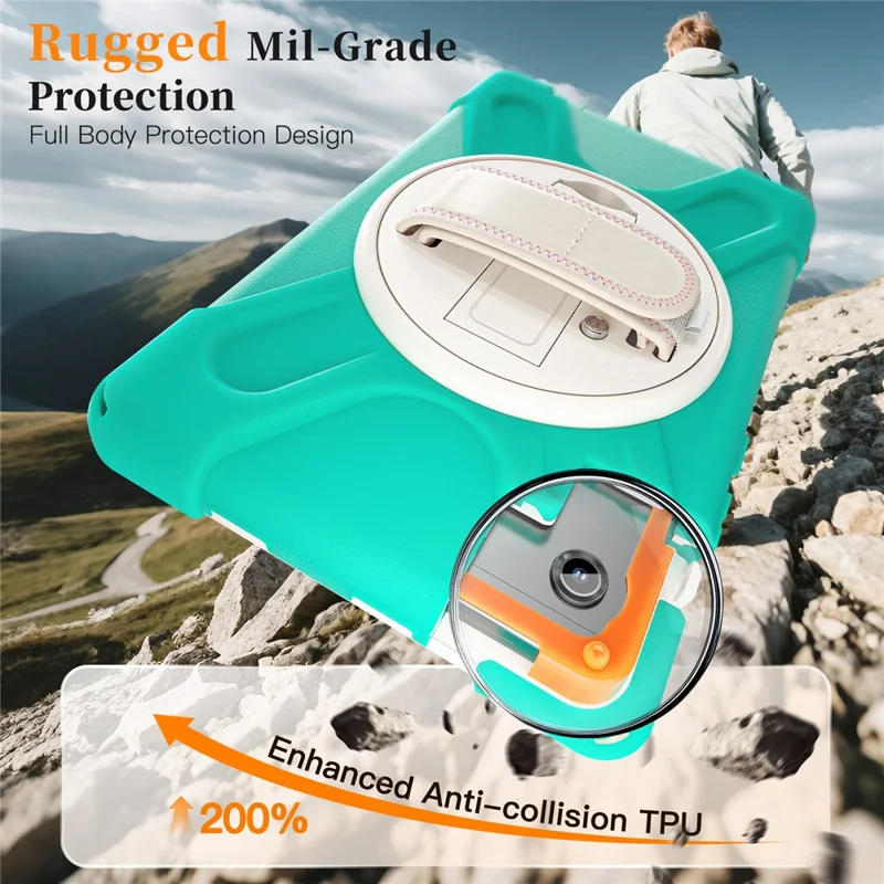 For Samsung Galaxy Tab A11 Kickstand Case TPU PC Silicone Tablet Cover with Shoulder Strap - Mint Green