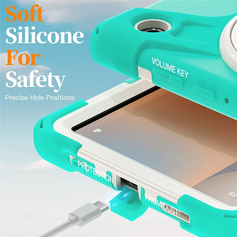 For Samsung Galaxy Tab A11 Kickstand Case TPU PC Silicone Tablet Cover with Shoulder Strap - Mint Green