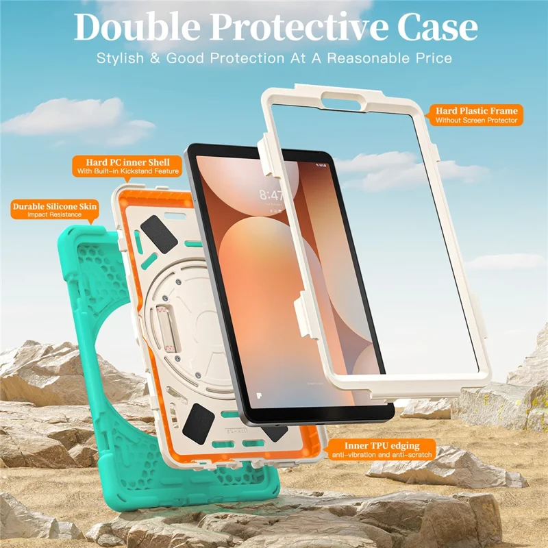For Samsung Galaxy Tab A11 Case TPU + PC + Silicone Kickstand Anti Drop Tablet Cover - Mint Green