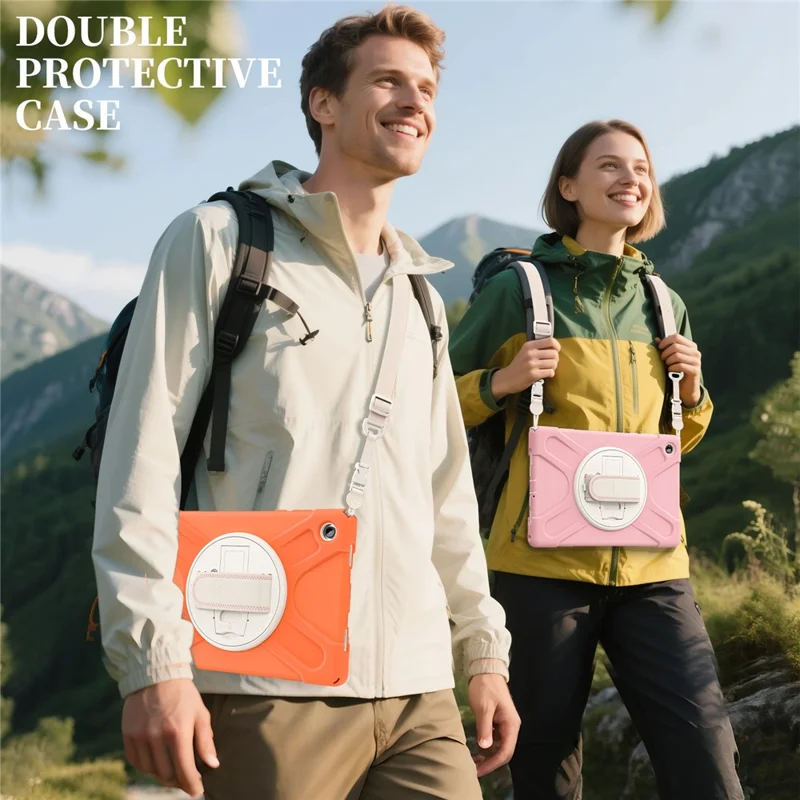 For Samsung Galaxy Tab A11+ Kickstand Case TPU PC Silicone Tablet Cover with Shoulder Strap - Pink