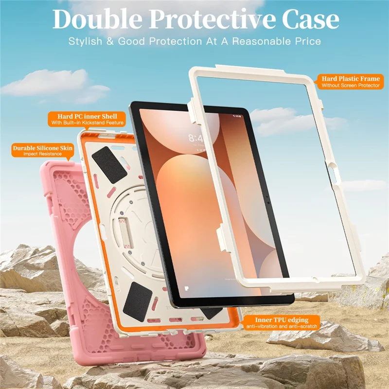For Samsung Galaxy Tab A11+ Kickstand Case TPU PC Silicone Tablet Cover with Shoulder Strap - Pink