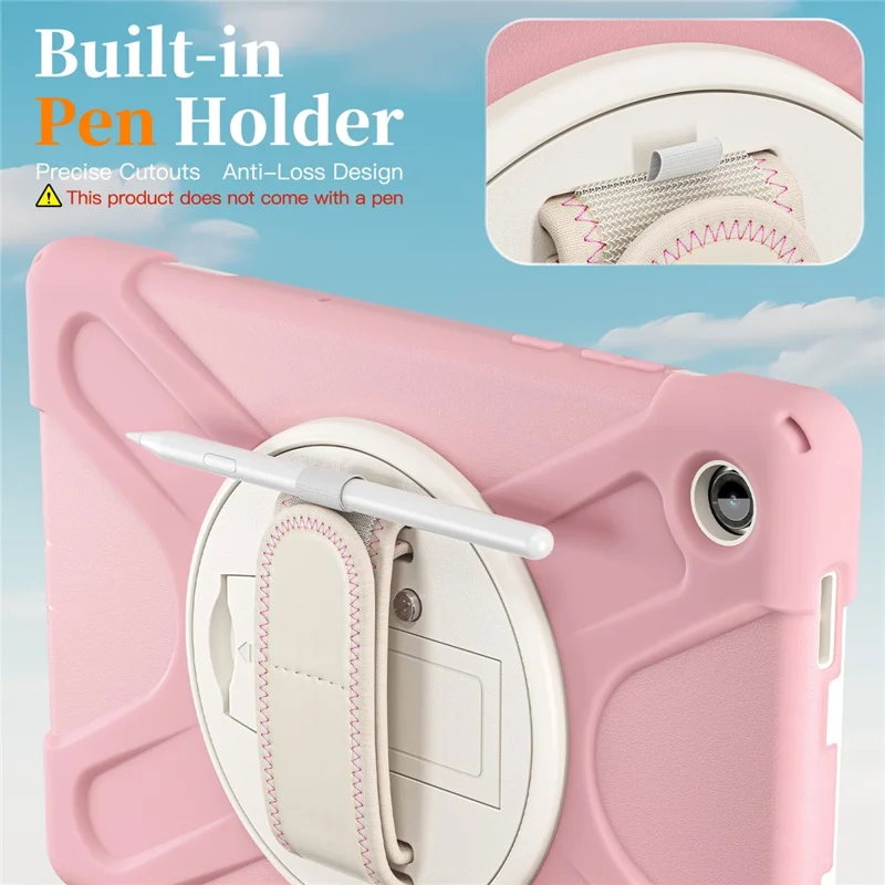 For Samsung Galaxy Tab A11+ Kickstand Case TPU PC Silicone Tablet Cover with Shoulder Strap - Pink