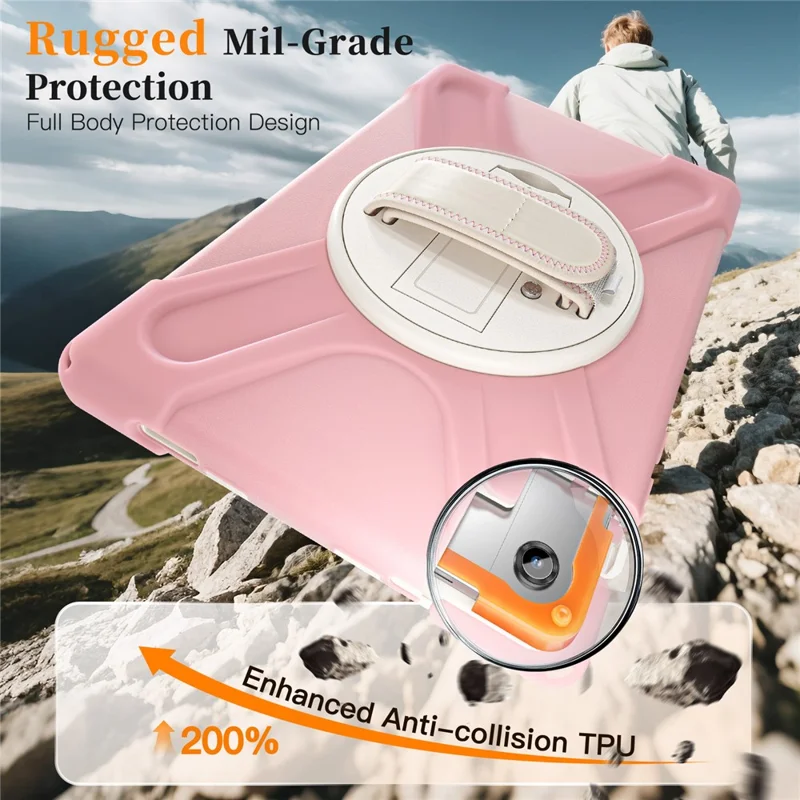 For Samsung Galaxy Tab A11+ Kickstand Case TPU PC Silicone Tablet Cover with Shoulder Strap - Pink