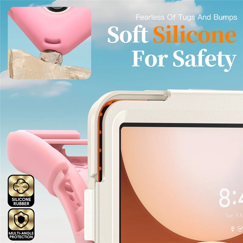 For Samsung Galaxy Tab A11+ Kickstand Case TPU PC Silicone Tablet Cover with Shoulder Strap - Pink