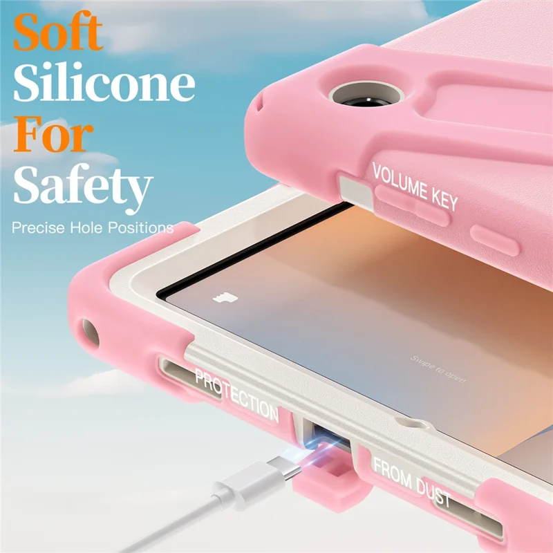 For Samsung Galaxy Tab A11+ Kickstand Case TPU PC Silicone Tablet Cover with Shoulder Strap - Pink