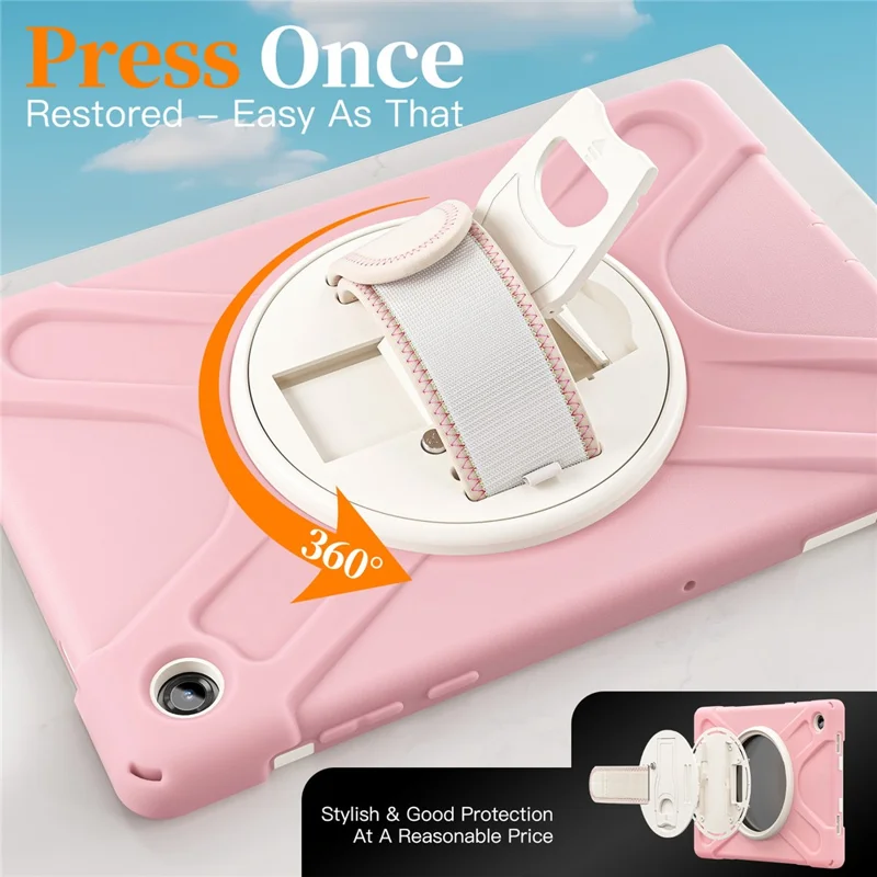 For Samsung Galaxy Tab A11+ Kickstand Case TPU PC Silicone Tablet Cover with Shoulder Strap - Pink