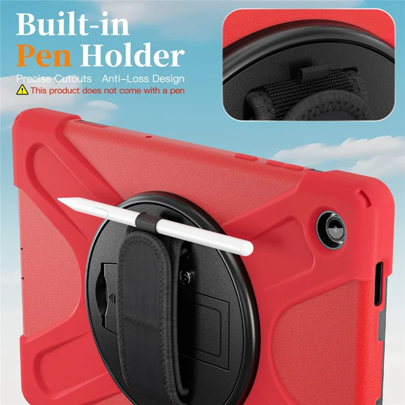 For Samsung Galaxy Tab A11+ Kickstand Case TPU PC Silicone Tablet Cover with Shoulder Strap - Red