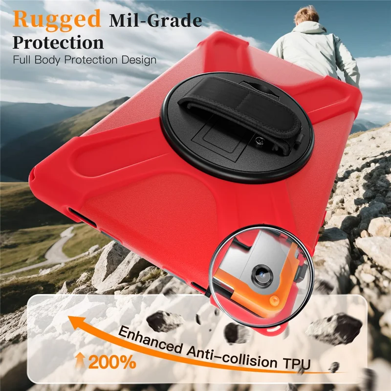 For Samsung Galaxy Tab A11+ Kickstand Case TPU PC Silicone Tablet Cover with Shoulder Strap - Red