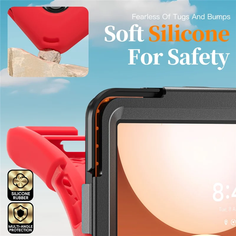 For Samsung Galaxy Tab A11+ Kickstand Case TPU PC Silicone Tablet Cover with Shoulder Strap - Red