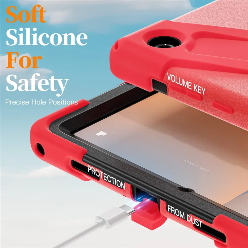 For Samsung Galaxy Tab A11+ Kickstand Case TPU PC Silicone Tablet Cover with Shoulder Strap - Red