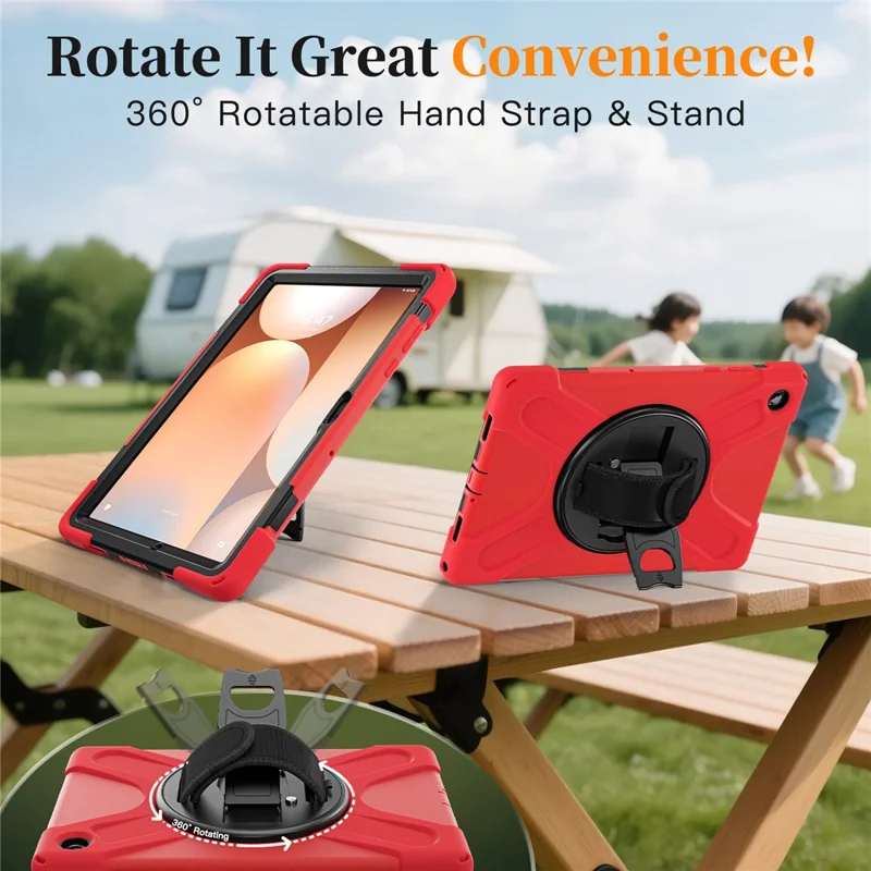 For Samsung Galaxy Tab A11+ Kickstand Case TPU PC Silicone Tablet Cover with Shoulder Strap - Red