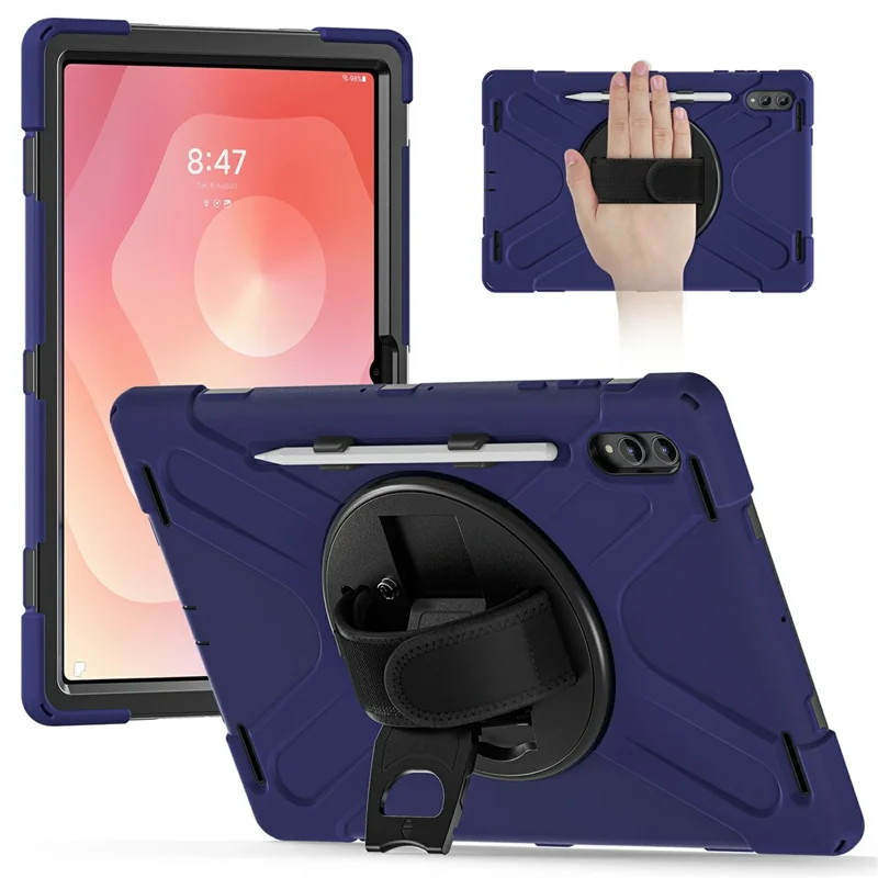 For Samsung Galaxy Tab S11 Ultra Case TPU + PC + Silicone Kickstand Anti Drop Tablet Cover - Navy Blue