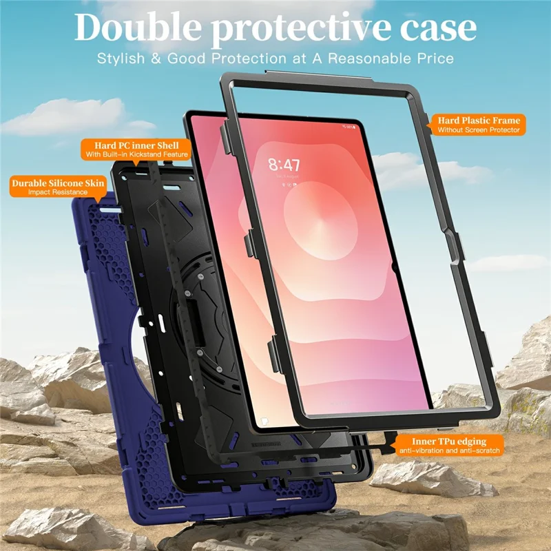 For Samsung Galaxy Tab S11 Ultra Case TPU + PC + Silicone Kickstand Anti Drop Tablet Cover - Navy Blue