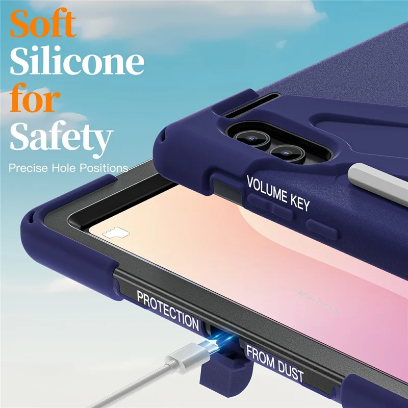 For Samsung Galaxy Tab S11 Ultra Case TPU + PC + Silicone Kickstand Anti Drop Tablet Cover - Navy Blue