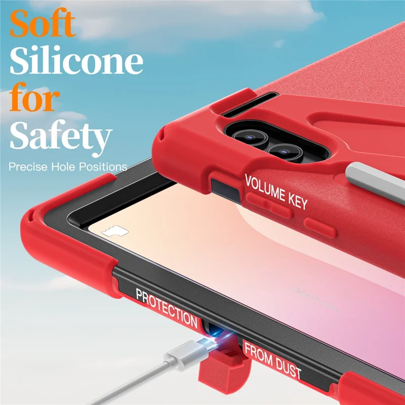 Etui z podstawką obrotową do Samsung Galaxy Tab S11 Ultra, pokrowiec z TPU, PC i silikonu z paskiem na ramię - Czerwony