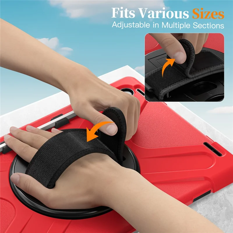 Etui z podstawką obrotową do Samsung Galaxy Tab S11 Ultra, pokrowiec z TPU, PC i silikonu z paskiem na ramię - Czerwony