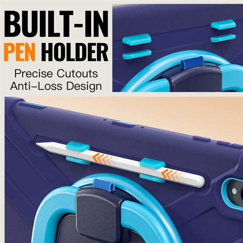 For Samsung Galaxy Tab S11 Ultra Case TPU + PC + Silicone Tablet Cover Swivel Kickstand Handle Grip - Navy Blue