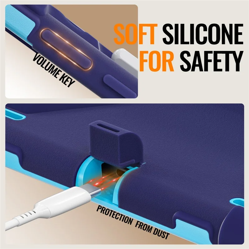 For Samsung Galaxy Tab S11 Ultra Case TPU + PC + Silicone Tablet Cover Swivel Kickstand Handle Grip - Navy Blue