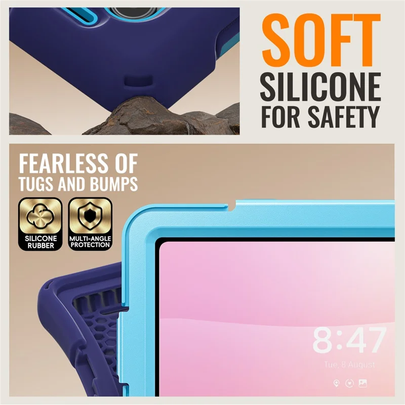 For Samsung Galaxy Tab S11 Ultra Case TPU + PC + Silicone Tablet Cover Swivel Kickstand Handle Grip - Navy Blue