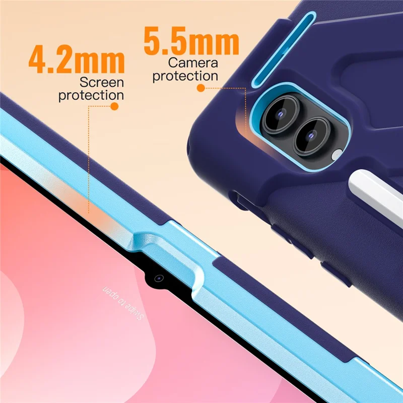 For Samsung Galaxy Tab S11 Ultra Case TPU + PC + Silicone Tablet Cover Swivel Kickstand Handle Grip - Navy Blue