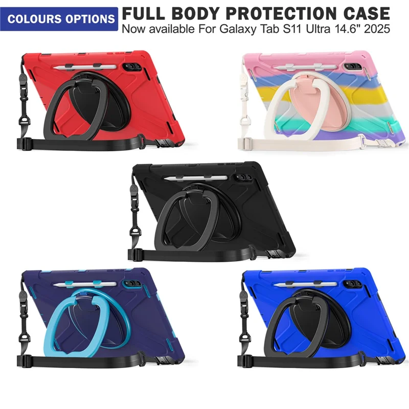 غطاء لجهاز Samsung Galaxy Tab S11 Ultra مع حزام كتف من مادة TPU + PC + سيليكون، غطاء لوحي قابل للطي - أزرق داكن