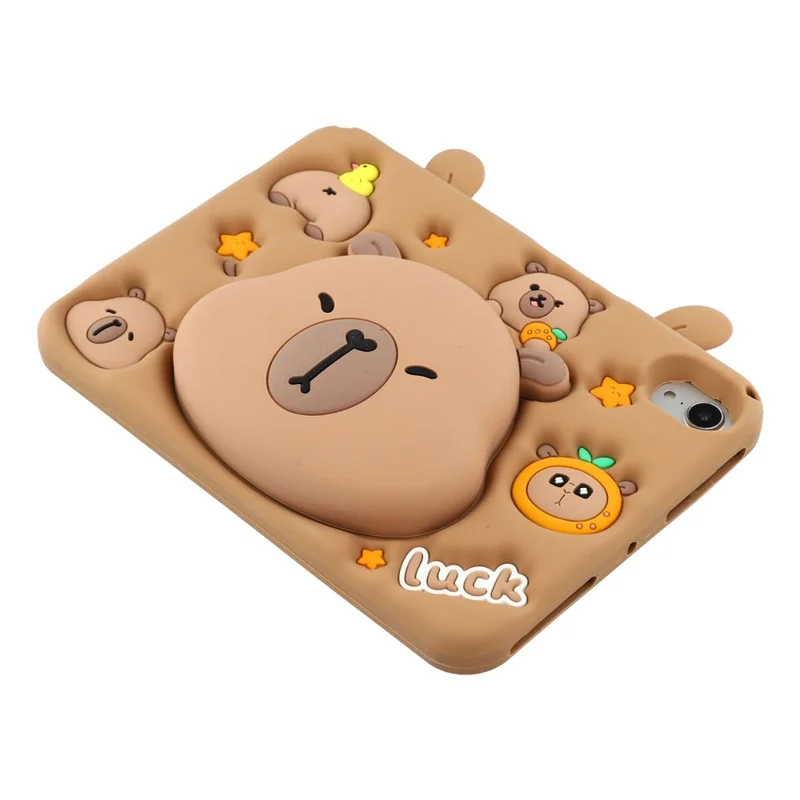 For iPad mini (2024) / (2021) Case Cute Silicone Tablet Cover with Retractable Bear Kickstand / Shoulder Strap