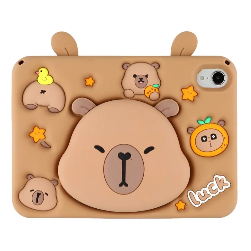 For iPad mini (2024) / (2021) Case Cute Silicone Tablet Cover with Retractable Bear Kickstand / Shoulder Strap