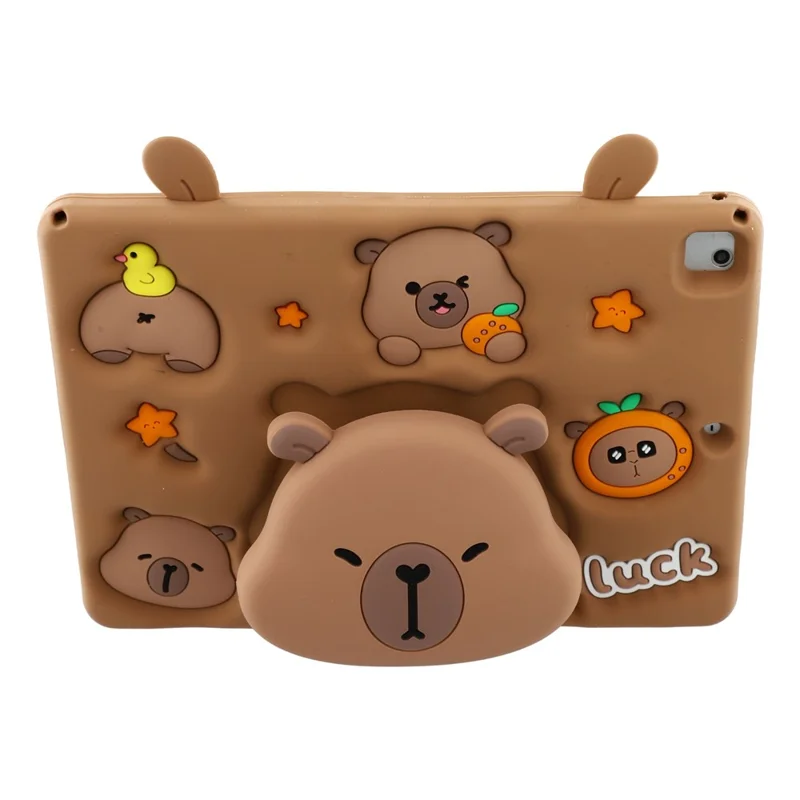 Cute Silicone Case for iPad 9.7-inch (2018) / (2017) / iPad Air 2 / Air (2013) Tablet Cover with Retractable Bear Kickstand / Shoulder Strap