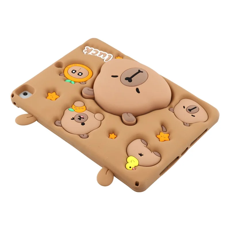 Cute Silicone Case for iPad 9.7-inch (2018) / (2017) / iPad Air 2 / Air (2013) Tablet Cover with Retractable Bear Kickstand / Shoulder Strap