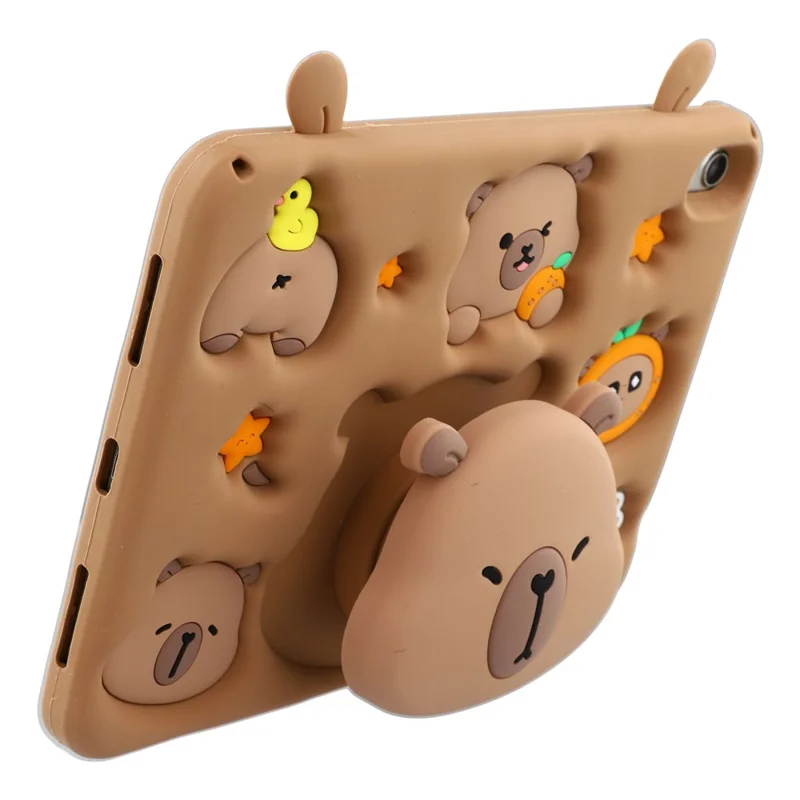 For iPad (2025) / iPad 10.9 (2022) Case Cute Silicone Tablet Cover with Retractable Bear Kickstand / Shoulder Strap