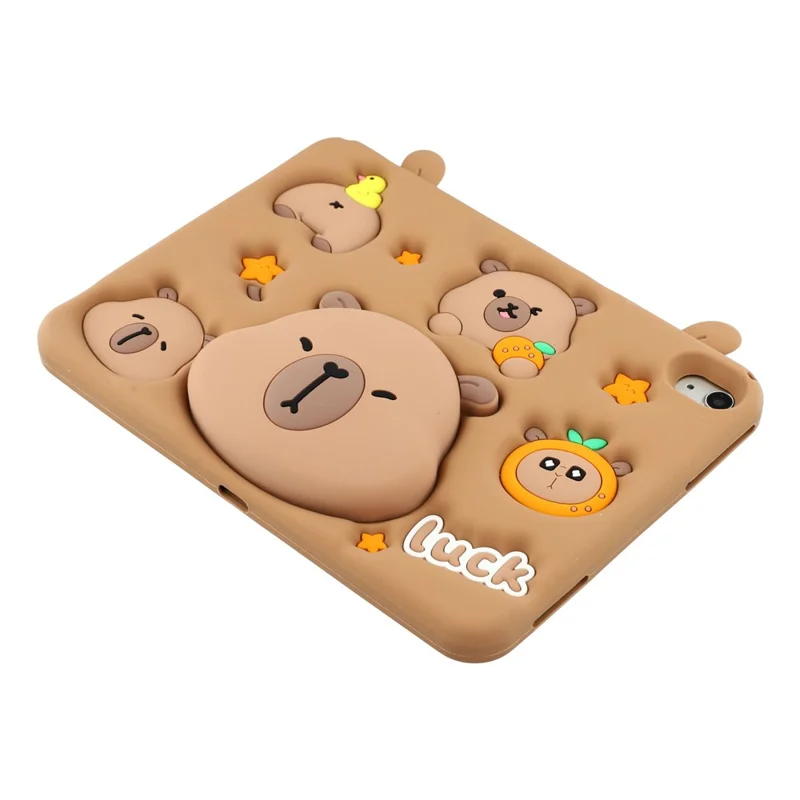 For iPad (2025) / iPad 10.9 (2022) Case Cute Silicone Tablet Cover with Retractable Bear Kickstand / Shoulder Strap