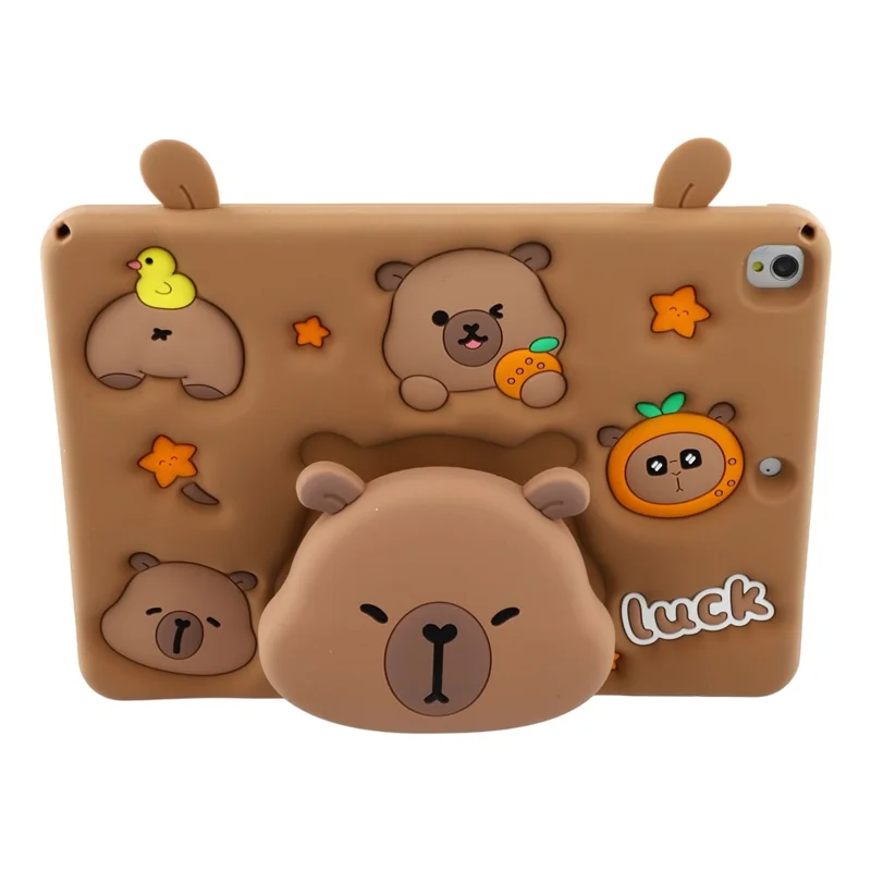 Cute Silicone Case for iPad 10.2 (2021) / (2020) / (2019) / iPad Air 10.5 inch (2019) / Pro 10.5-inch (2017) Tablet Cover with Retractable Bear Kickstand / Shoulder Strap