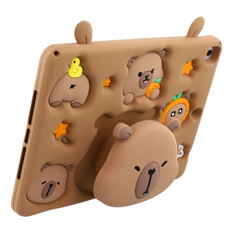 Cute Silicone Case for iPad 10.2 (2021) / (2020) / (2019) / iPad Air 10.5 inch (2019) / Pro 10.5-inch (2017) Tablet Cover with Retractable Bear Kickstand / Shoulder Strap
