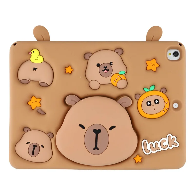 Cute Silicone Case for iPad 10.2 (2021) / (2020) / (2019) / iPad Air 10.5 inch (2019) / Pro 10.5-inch (2017) Tablet Cover with Retractable Bear Kickstand / Shoulder Strap