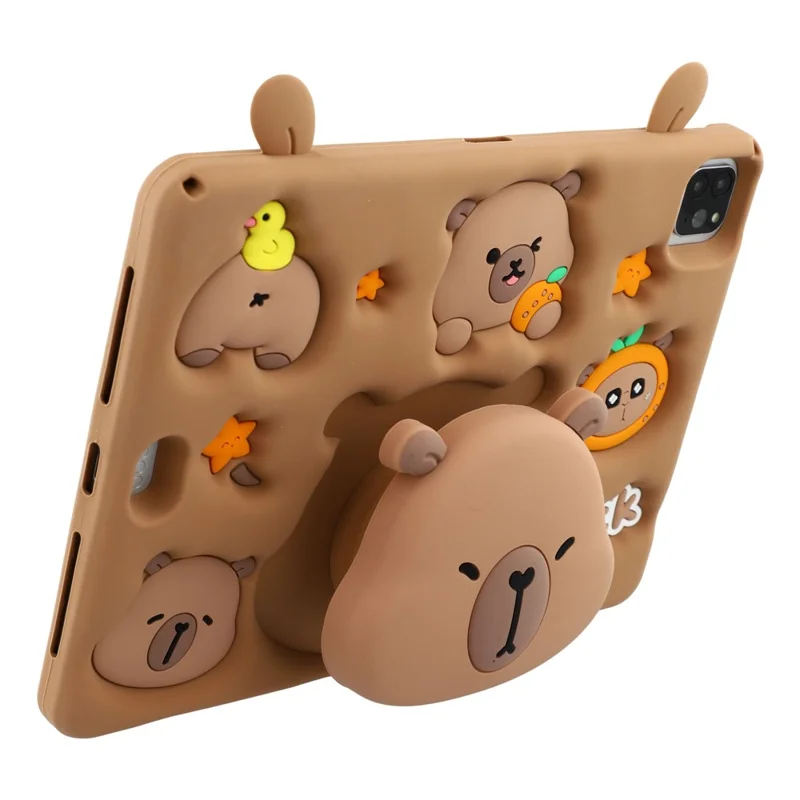 Silicone Case for iPad Air 11 (2025) / (2024) / Air (2022) / (2020) / iPad Pro 11 (2024) / (2022) / (2021) / (2020) / (2018) Tablet Cover with Retractable Bear Kickstand / Shoulder Strap