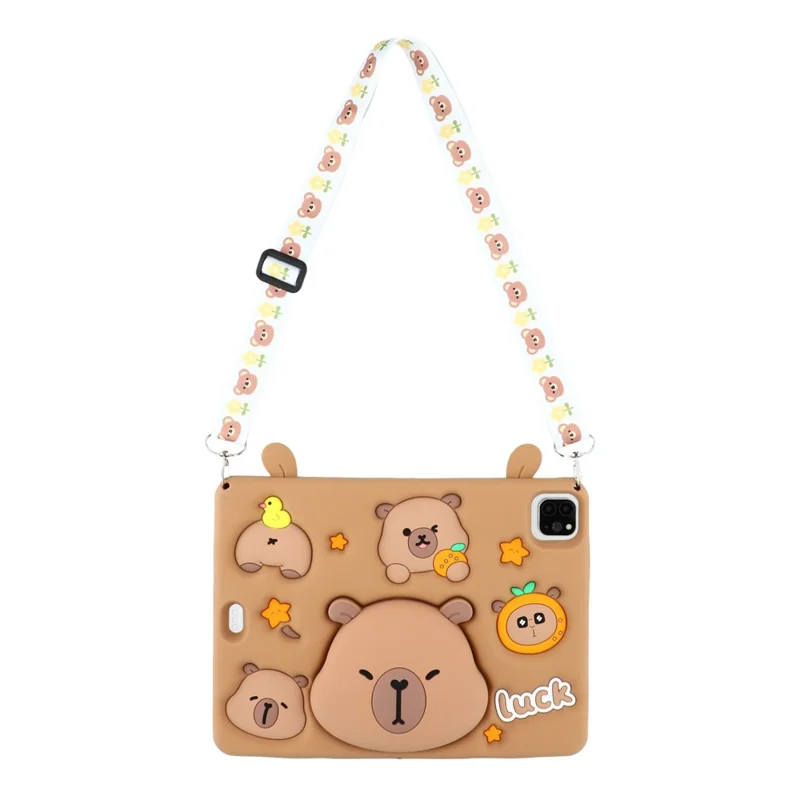 Silicone Case for iPad Air 11 (2025) / (2024) / Air (2022) / (2020) / iPad Pro 11 (2024) / (2022) / (2021) / (2020) / (2018) Tablet Cover with Retractable Bear Kickstand / Shoulder Strap