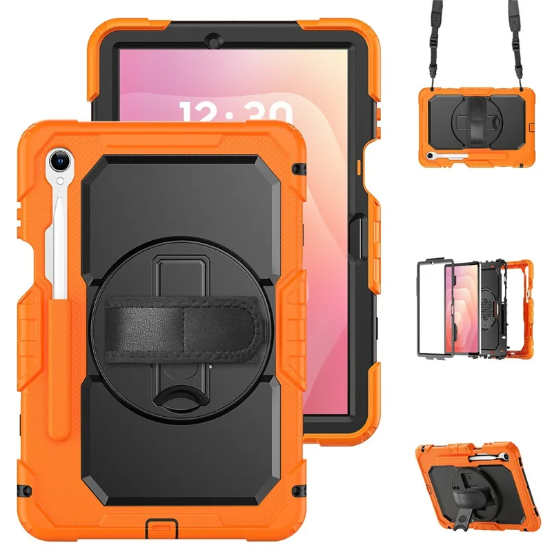 For Samsung Galaxy Tab S11 Case PC + Silicone Tablet Cover with PET Film and Shoulder Strap - Orange