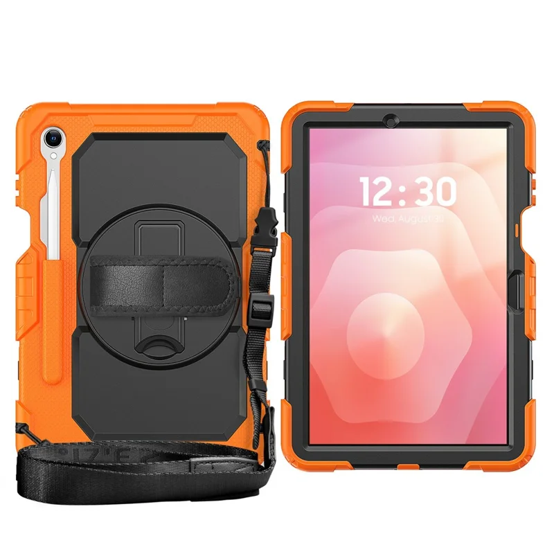 For Samsung Galaxy Tab S11 Case PC + Silicone Tablet Cover with PET Film and Shoulder Strap - Orange