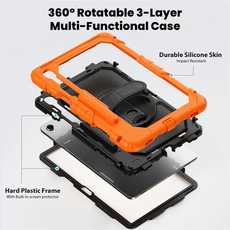 For Samsung Galaxy Tab S11 Case PC + Silicone Tablet Cover with PET Film and Shoulder Strap - Orange
