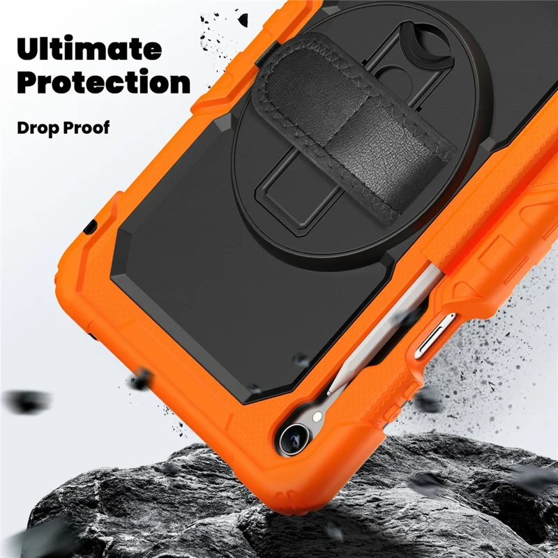 For Samsung Galaxy Tab S11 Case PC + Silicone Tablet Cover with PET Film and Shoulder Strap - Orange