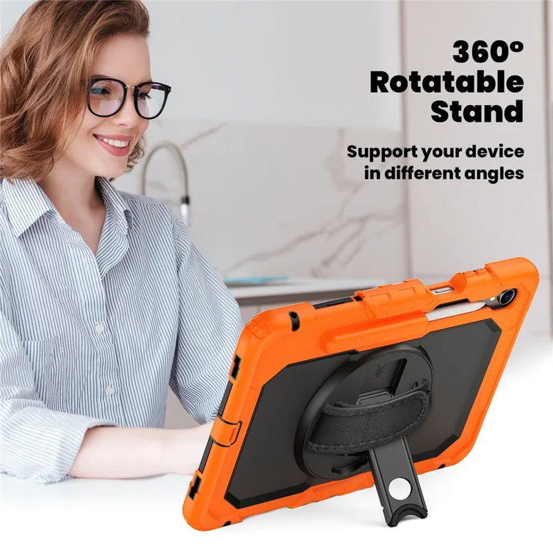 For Samsung Galaxy Tab S11 Case PC + Silicone Tablet Cover with PET Film and Shoulder Strap - Orange