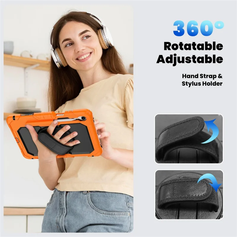 For Samsung Galaxy Tab S11 Case PC + Silicone Tablet Cover with PET Film and Shoulder Strap - Orange